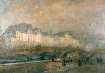Uitzicht op de Pont Neuf en het Île de la Cité, Parijs, eind 19e begin 20e eeuw