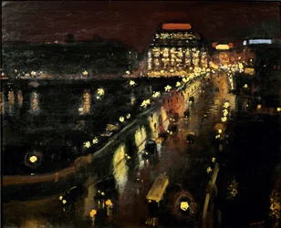 De Pont Neuf in Parijs bij nacht De Samaritaine verlicht op de achtergrond