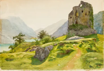 Berglandschap met ruïne