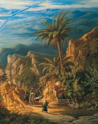 Gezicht op het Suezkanaal, Detail: Caravans en Palm (olieverf op doek)