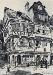 La venelle aux pastes in Morlaix - La vieille France - La Bretagne - tekst, tekeningen en lithografieën, door Albert Robida (1848-1926) ongedateerd eind 19e eeuw