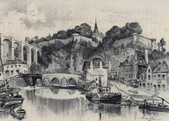 De stad Dinan - Oud Frankrijk - Bretagne - tekst, tekeningen en lithografieën door Albert Robida zonder datum eind 19e eeuw