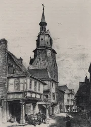 De klokkentoren van Dinan - Oud Frankrijk - Bretagne - tekst, tekeningen en lithografieën, door Albert Robida (1848-1926) ongedateerd eind 19e eeuw