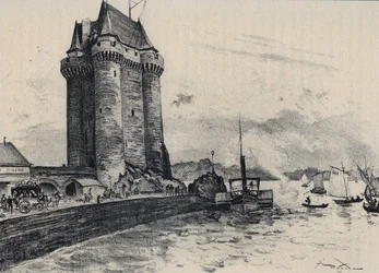 De toren Solidor versterkt in Saint-Malo, district Saint-Servan - Oud Frankrijk - Bretagne - tekst, tekeningen en lithografieën, door Albert Robida (1848-1926).