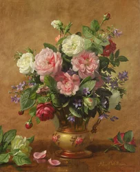 Rozen in een rozen-geëmailleerde vaas, 1995