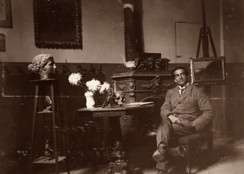 De beeldhouwer Mario Pelagatti in zijn studio, Florence, 20/11/1920