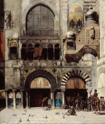 Circassische cavalerie wachtend op hun bevelhebber bij de deur van een Byzantijns monument; Herinnering aan het Oosten