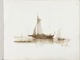 Zeilschip met figuren op het water