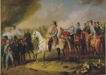 Veldmaarschalk Johann Joseph Wenzel Radetzky en zijn generale staf voor Milaan ... (schilderij op doek)