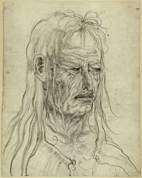 Hoofd van een lelijke oude vrouw, naar rechts