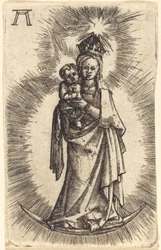 Madonna en kind staand met een halve maan