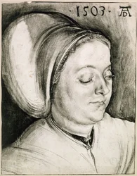 Busteportret van een vrouw met een bolle kap