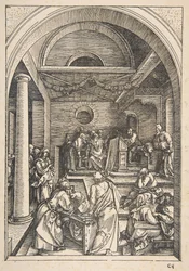 Christus tussen de Doktoren, uit Het Leven van de Maagd, Latijnse Editie, 1511