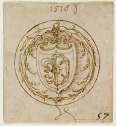Ontwerp voor een ornament of zegelring met de wapens van Lazarus Spengler