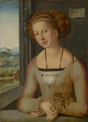 Duits: Portret van de zogenaamde Fürlegerin met gevlochten haar Portret van Katharina Frey of Fürleger