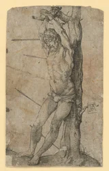 De heilige Sebastiaan aan een boom gebonden