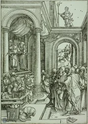 Het leven van de Maagd: De opdracht van de Maagd in de tempel (Bartsch 81)