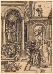 De tempelbezoek van Maria, blad 6 uit de serie "Het leven van Maria"
