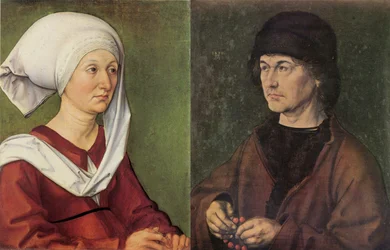 Fotomontage: Portrettweeluik van Dürers ouders.