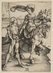 De dame te paard en de landsknecht
