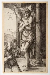 De Man van Smarten bij de Zuil met de Maagd en Johannes, uit de "Gegraveerde Passie".