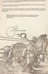 De triomfwagen van Maximiliaan I De grote triomfwagen [plaat 3 van 8], 1523 Latijnse editie