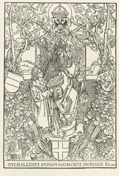 Keltes presenteert zijn werk aan keizer Maximiliaan, gedrukt voor de Sodalitas Celtica, Neurenberg