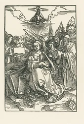 Heilige Familie met vijf engelen, c.1503-04 (houtsnede)