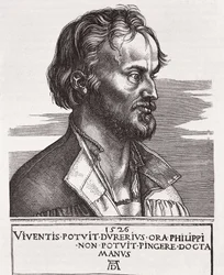 Philipp Schwarzerd, genaamd Melanchton (1497-1560). Theoloog en medewerker van Luther (gravure)