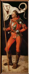 Rechtervleugel van de Paumgartner-Altar: St. Eustatius (schilderij op kalkhout)