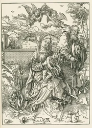 De Heilige Familie met drie hazen, ca. 1497 (houtsnede)