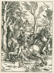 De ridder en de landsknecht, ca. 1496 (houtsnede)