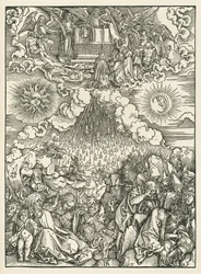 De opening van het vijfde en zesde zegel. De Openbaring van Johannes, ca. 1497-98 (houtsnede)