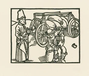 De Priester heeft een zak op een wagen en er wordt haver in gedaan, c.1489-90 (houtsnede)