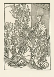 De beloning van de uitverkorenen, voorgesteld door de kroning van Maria omringd door de heiligen