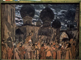 Toneelontwerp voor de opera Het meisje van Pskov van Nikolaj Rimski-Korsakov (1844-1908)