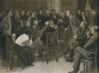 Lenin debatteert met de Narodnik Vorontsov 1894, 1939