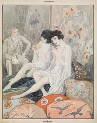 ""Vrouw in een boudoir"" (Dame in haar Boudoir) Aquarel van Alexander Apsit (1880-1944)
