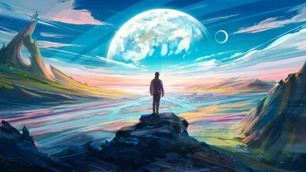 Eenzame figuur op een vreemde planeet