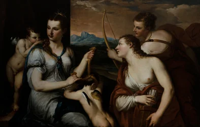 Venus blinddoekt Cupido