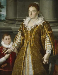 Portret van groothertogin Bianca Capello de Medici met haar zoon
