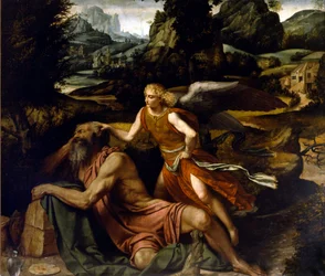 Elia slapend wordt rechtgezet door een engel