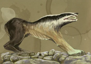 Fantastische monsters en wezens, cryptozoologie: afbeelding van een crocotte (of leucrotta, corocotta, crocuta, yena), een mythische wolfshond uit India of Ethiopië (crocotta, of corocotta, crocuta, leucrocotta of yena, is een mythische hondenwolf uit