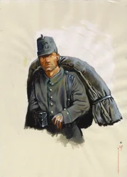 Eerste Wereldoorlog 1914-1918: Oostenrijkse jager met berguitrusting aan het Alpenfront in Italië
