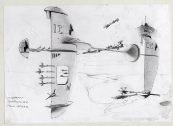 Sciencefiction illustratie: ruimtebasis in het universum met schepen