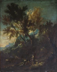 Een Berglandschap met Pastorale Figuren