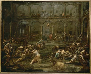 Aankomst van galeislaven in de gevangenis van Genua (schilderij op doek)