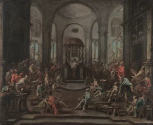 Interieur van een synagoge, ca. 1725-35 (olieverf op doek)