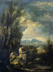 Landschap met een heilige
