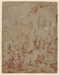 Aanbidders bij een straatheiligdom, 1730-40